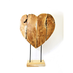 Serce z drewna tekowego na podstawie 80 cm